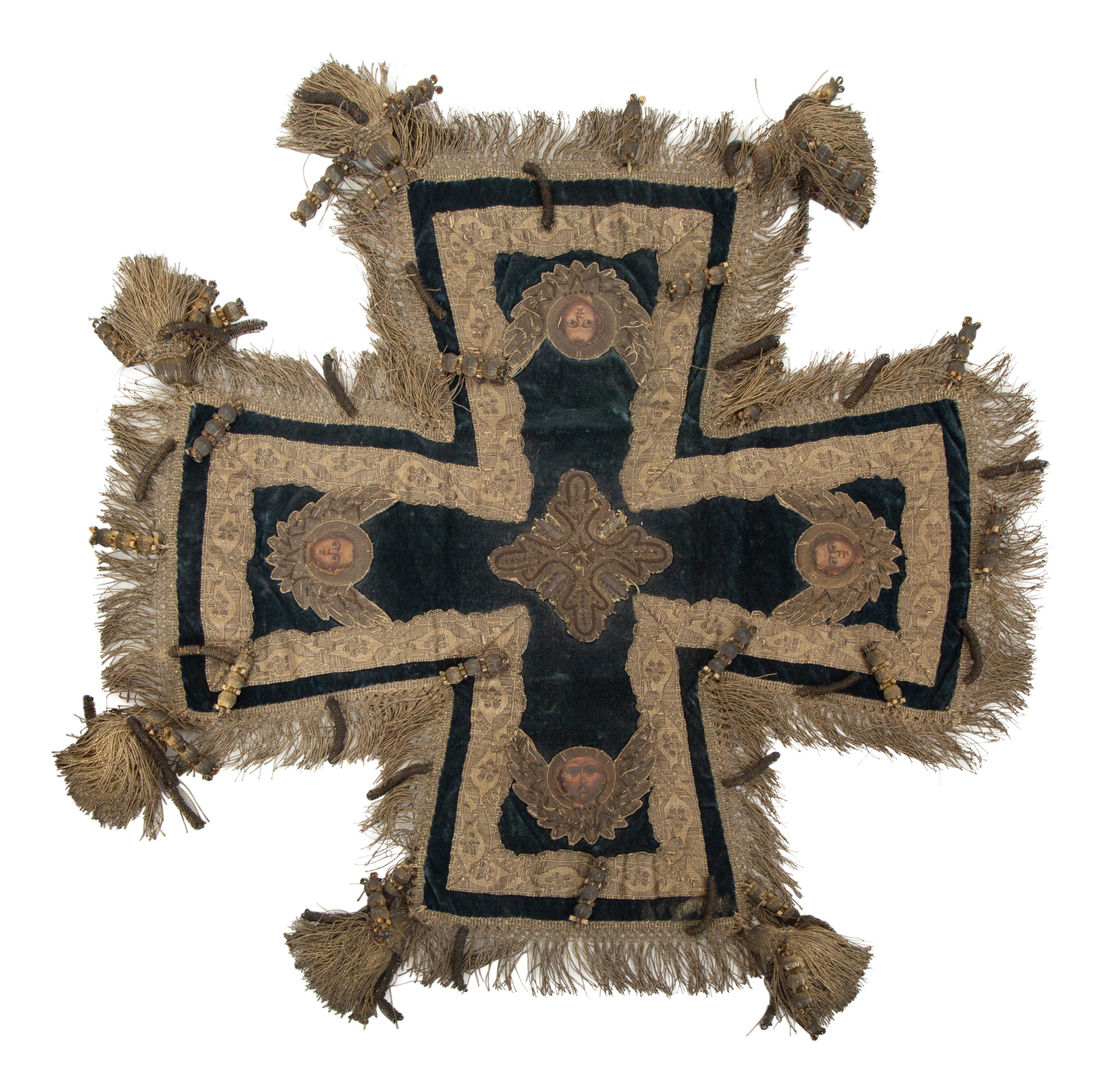 An Italian Carved Giltwood Hinged Top Reliquary and Embroidered Velvet Cloth