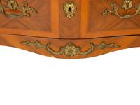A Pair of Louis XV Style Gilt Metal Mounted Bookmatch Veneered Marble-Top Commodes