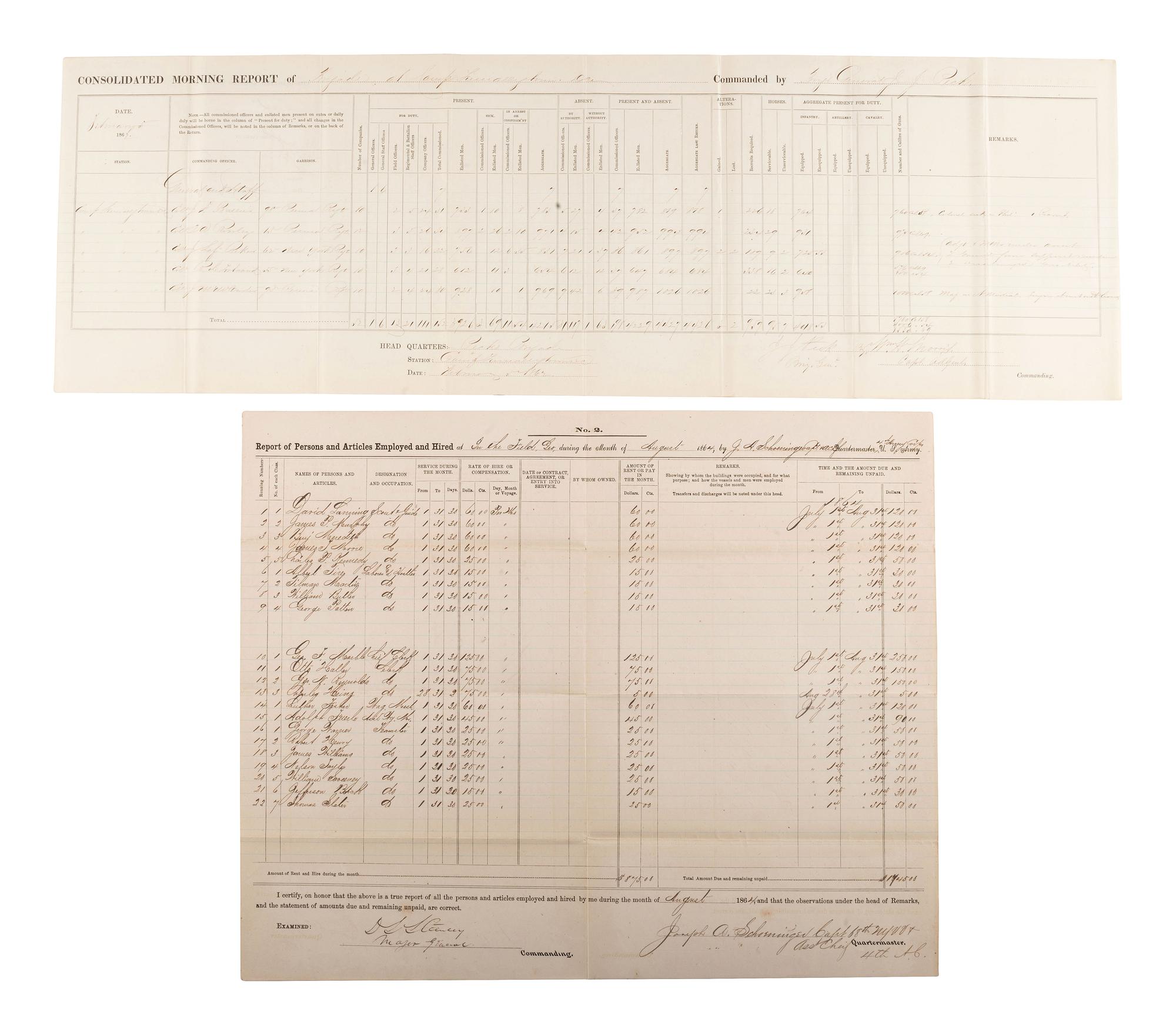[CIVIL WAR]. A group of 3 war-date documents and letters issued or signed by Union Generals Winfield Scott, William H. Morris, and David L. Stanley.