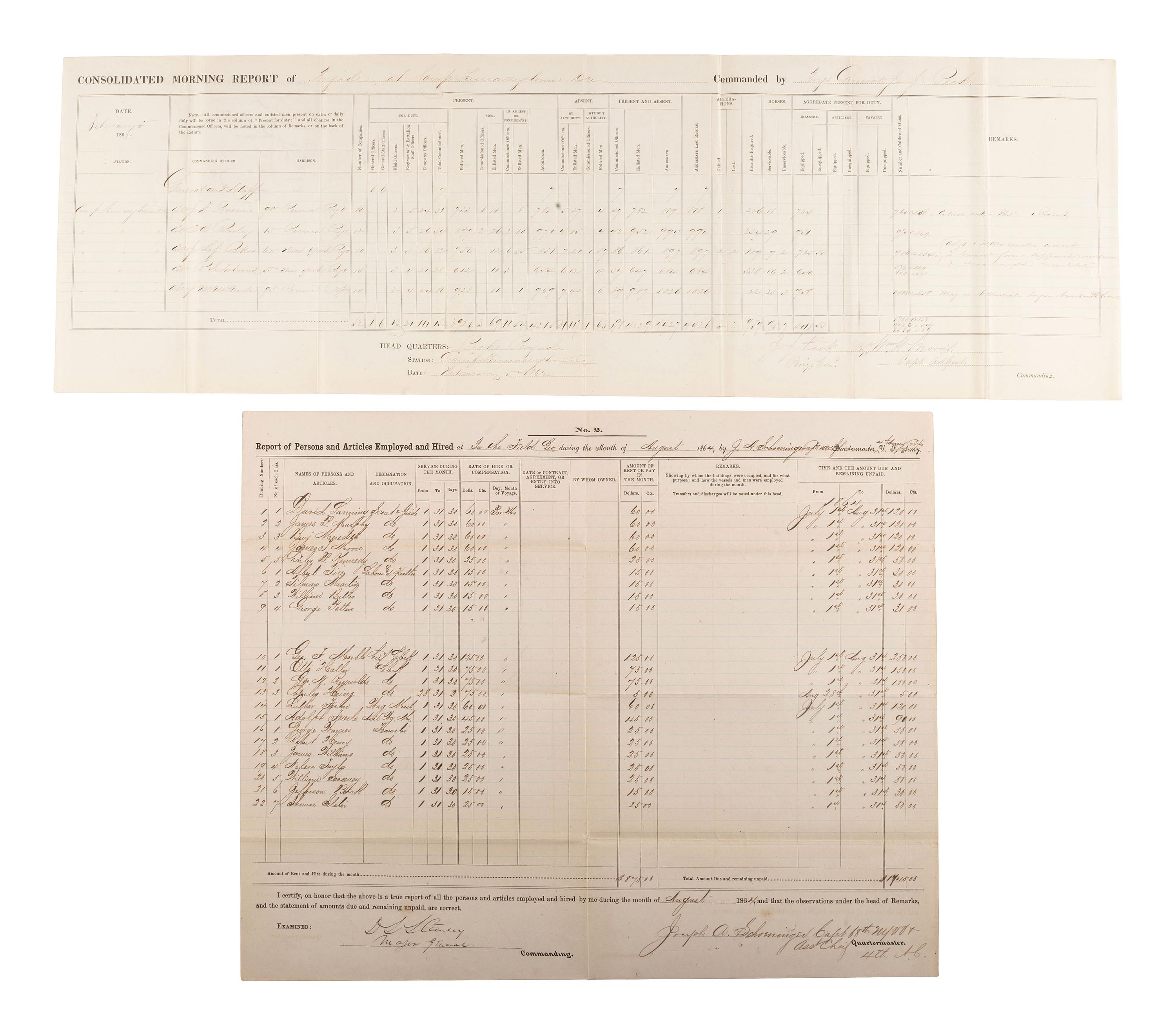 [CIVIL WAR]. A group of 3 war-date documents and letters issued or signed by Union Generals Winfield Scott, William H. Morris, and David L. Stanley.