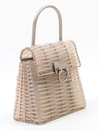 A Salvatore Ferragamo Gancini Plastic Weave Handbag, 8" x 8" x 4.5"; Handle drop: 4".