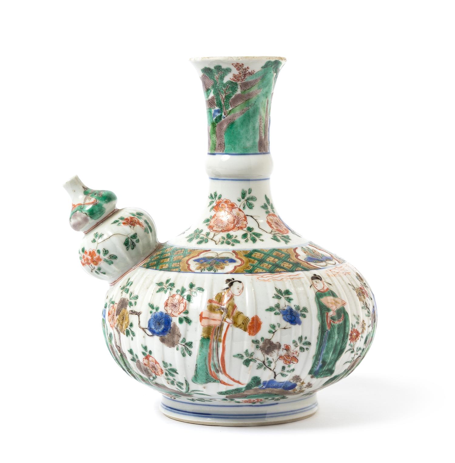 A Chinese Famille Verte Porcelain Kendi KANGXI PERIOD Height 8 1/2 inches. — KANGXI PERIOD