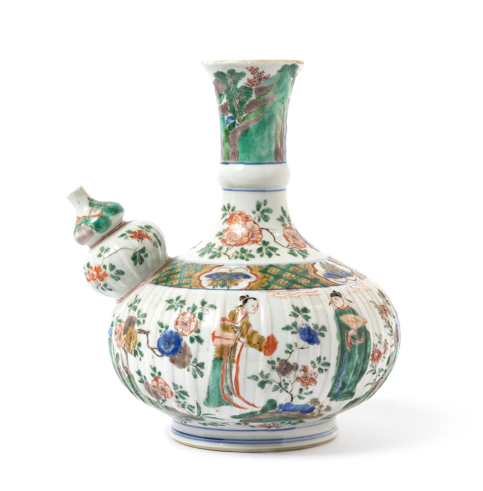 A Chinese Famille Verte Porcelain Kendi KANGXI PERIOD Height 8 1/2 inches. — KANGXI PERIOD