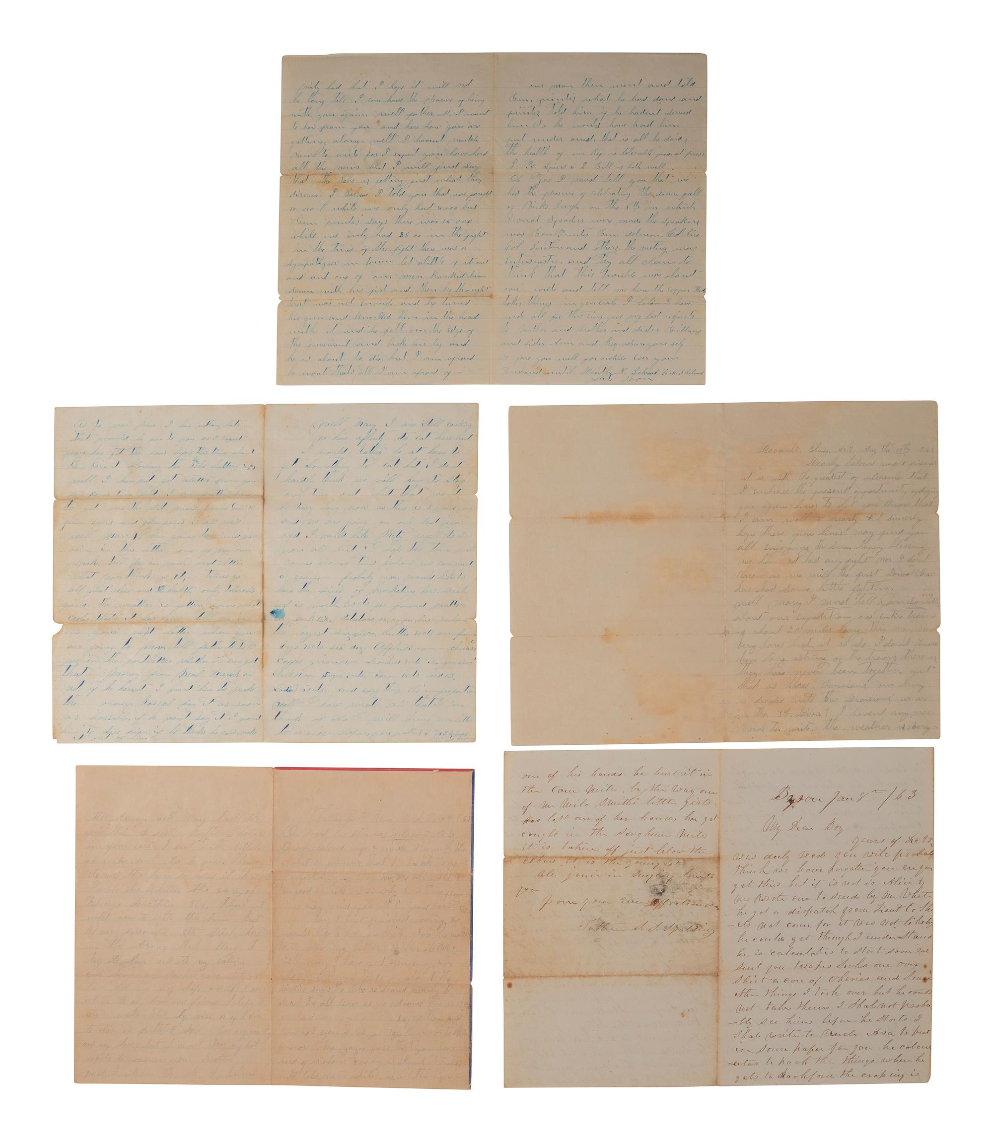 [CIVIL WAR]. Archive of letters associated with Private Nicholas Belveal, Co. F, 33rd Iowa Infantry.
