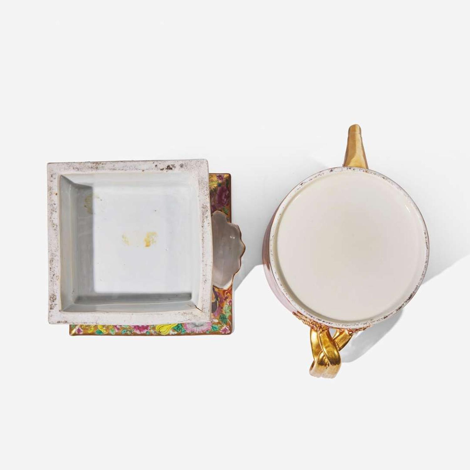 A finely decorated Chinese export porcelain part tea service and a bough pot with insert 外銷瓷茶具一套 Circa ? 1790-1850