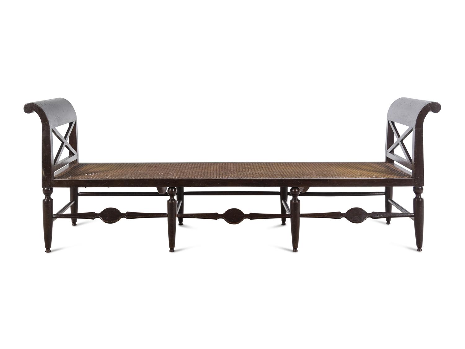 An American Walnut Cane-Seat Bench