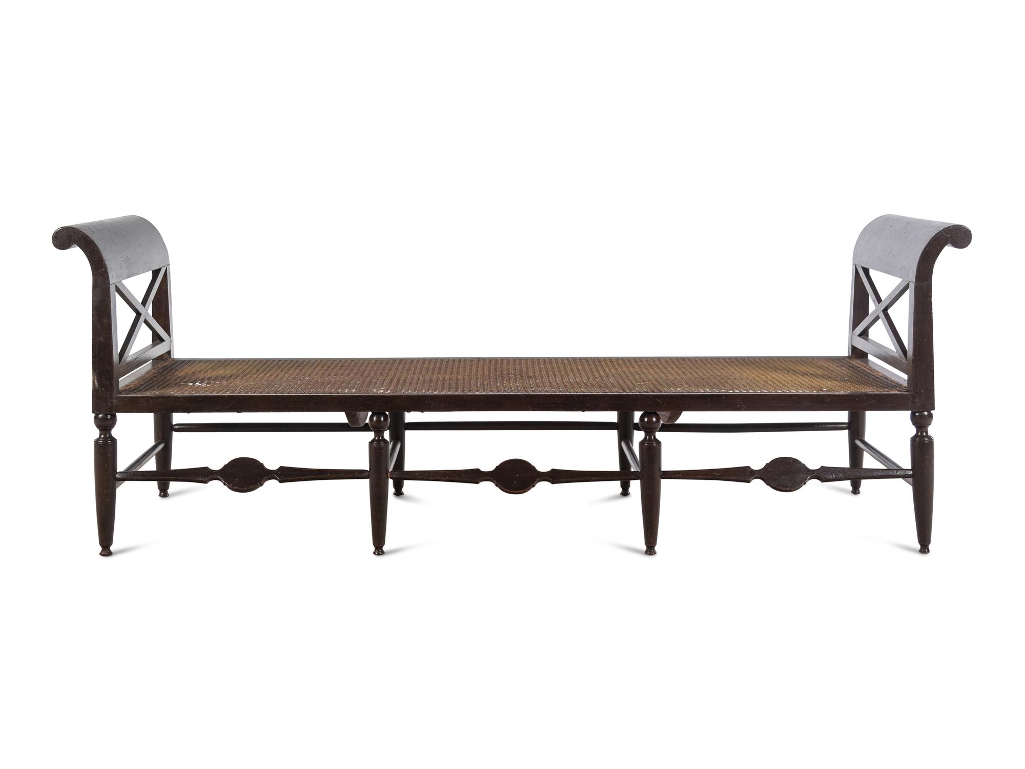 An American Walnut Cane-Seat Bench