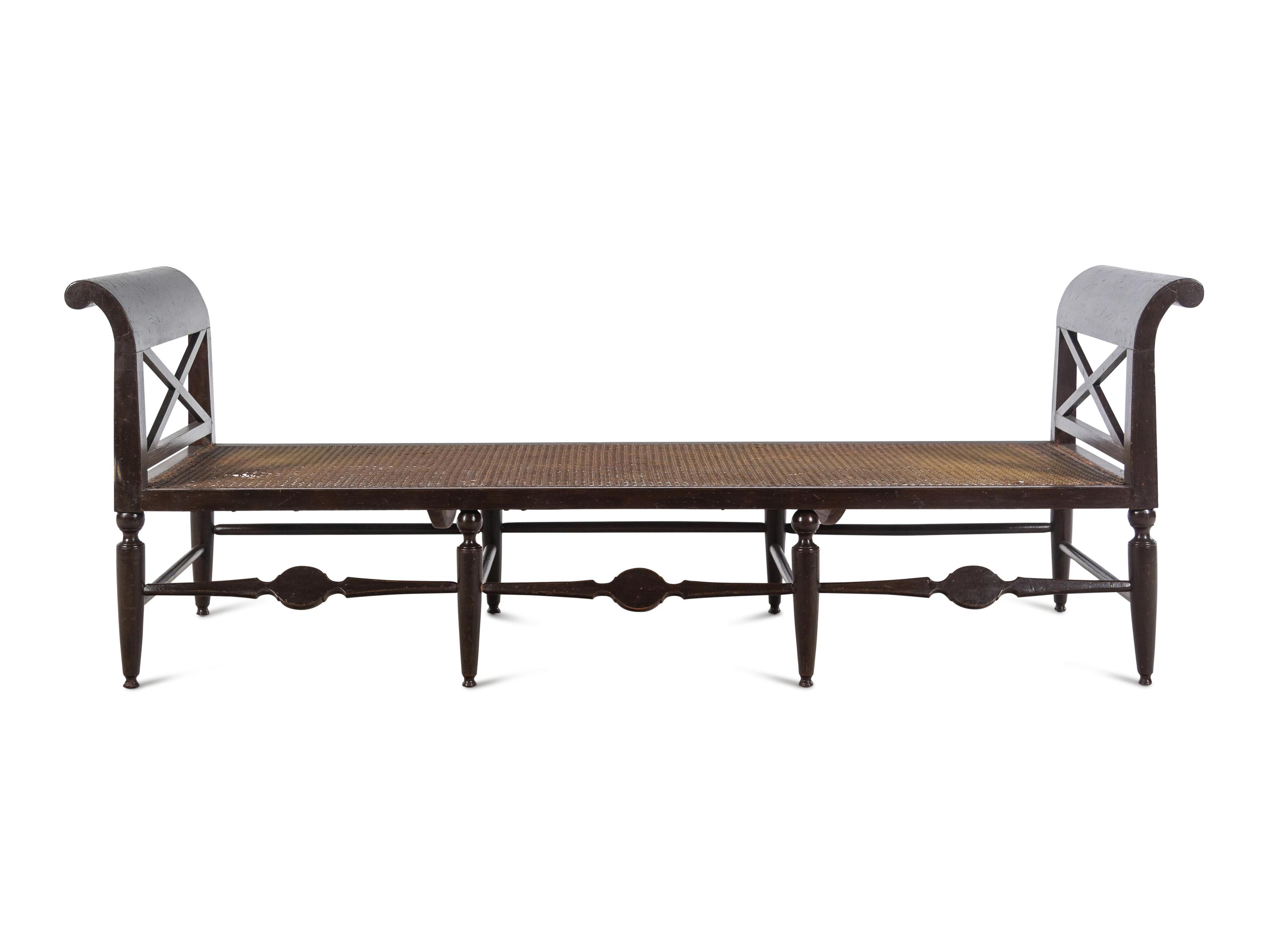 An American Walnut Cane-Seat Bench