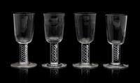 A Set of Eighteen Steuben Liqueurs Height 3 7/8 inches.