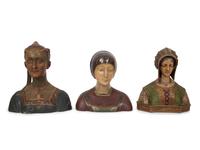 Three Italian Painted and Parcel Gilt Terracotta Busts of Renaissance Women
