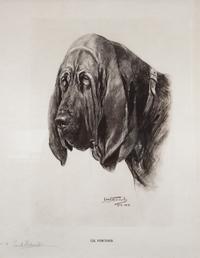 Two Works of Art depicting Bloodhounds Larger: 17 3/8 x 26 1/2 inches.