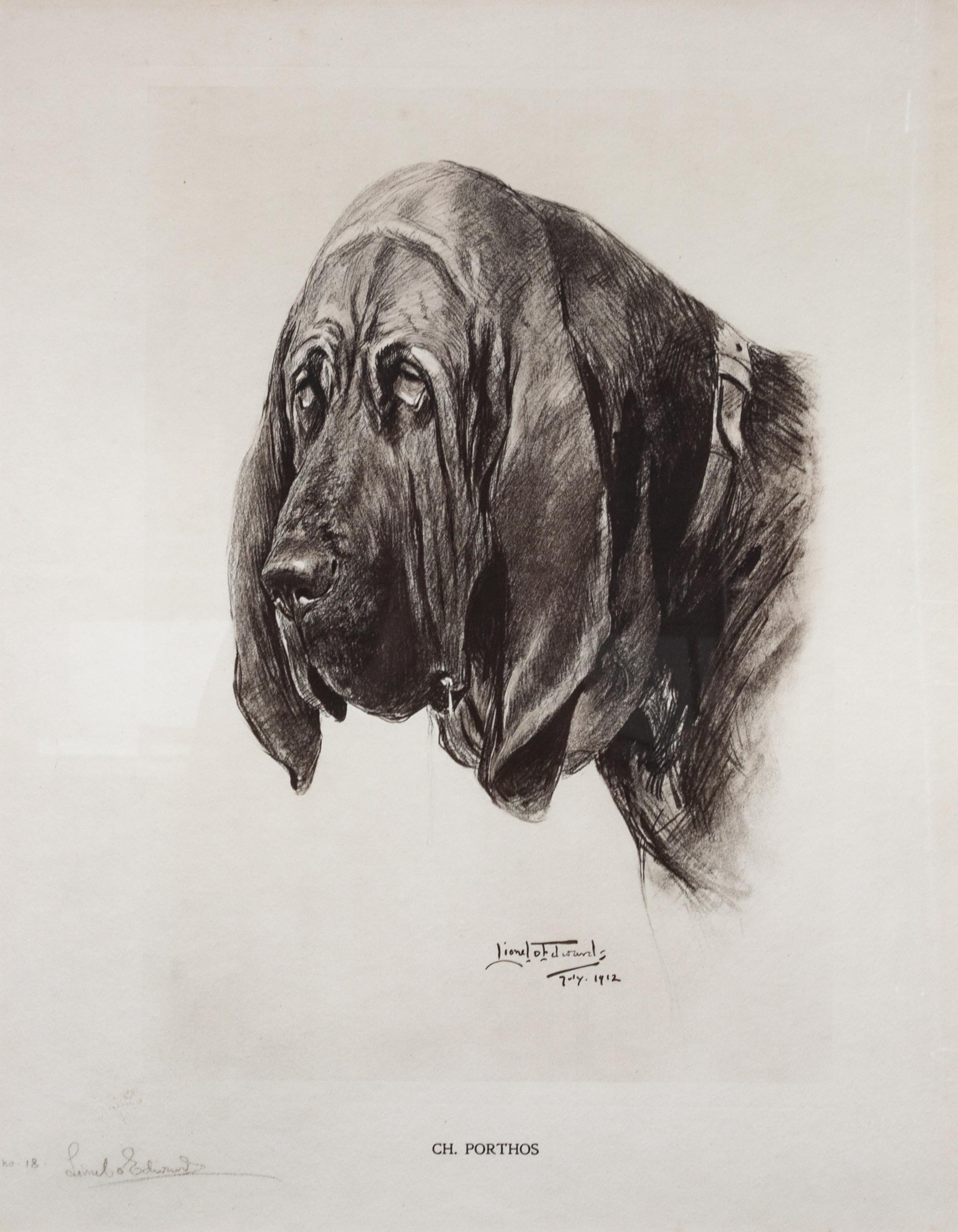 Two Works of Art depicting Bloodhounds Larger: 17 3/8 x 26 1/2 inches.