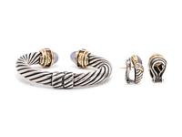 DAVID YURMAN, STERLING SILVER, YELLOW GOLD AND BLUE CHALCEDONY SET