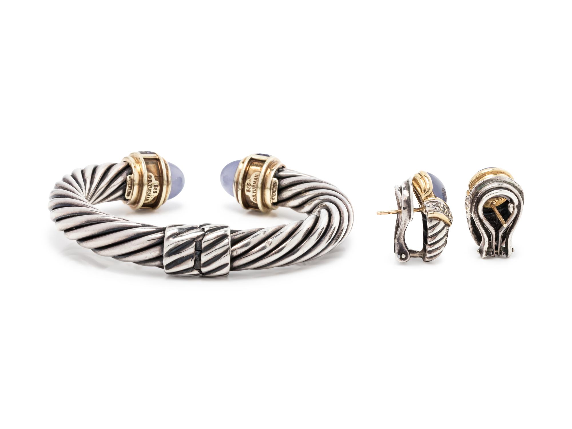 DAVID YURMAN, STERLING SILVER, YELLOW GOLD AND BLUE CHALCEDONY SET