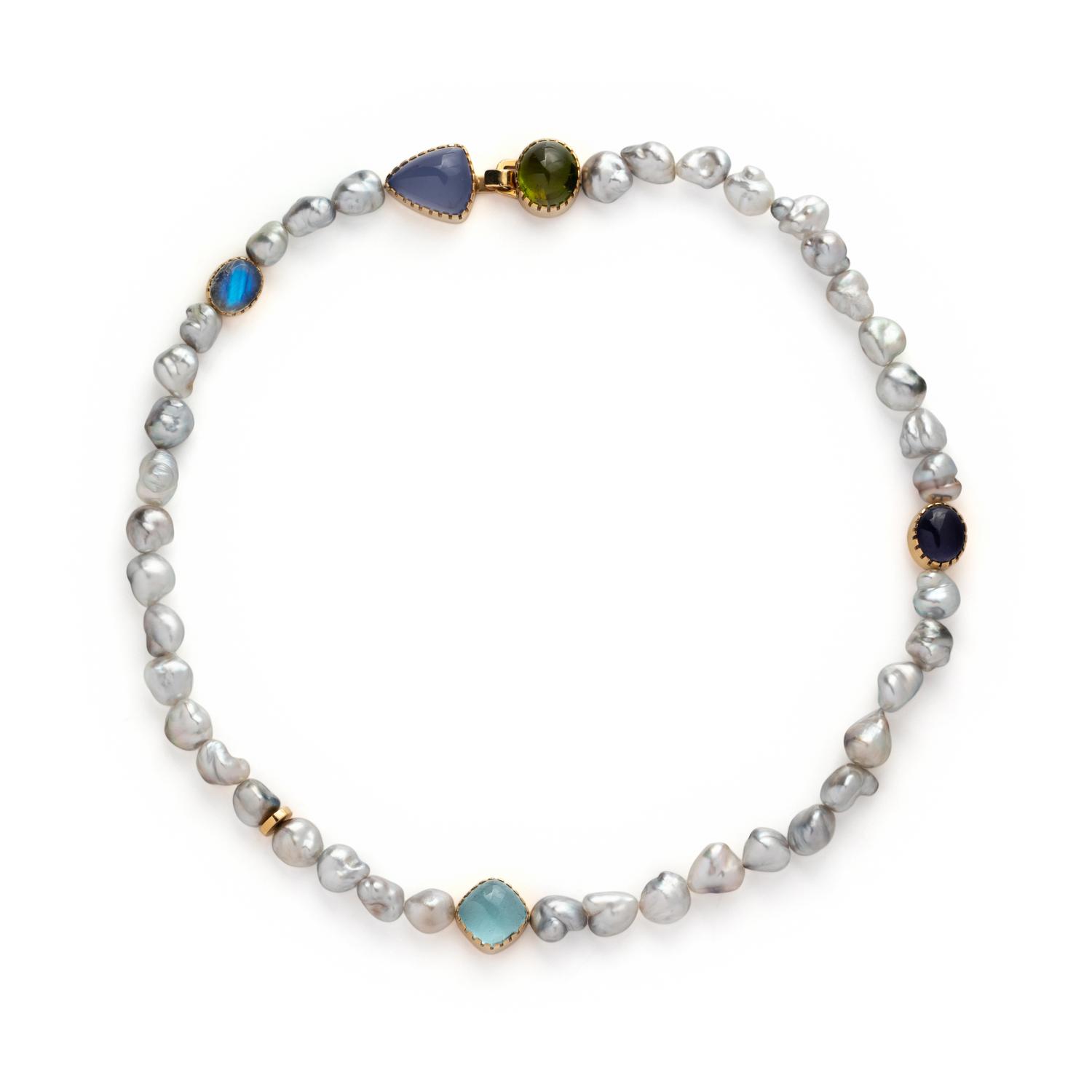 CULTURED BAROQUE PEARL AND MULTIGEM NECKLACE