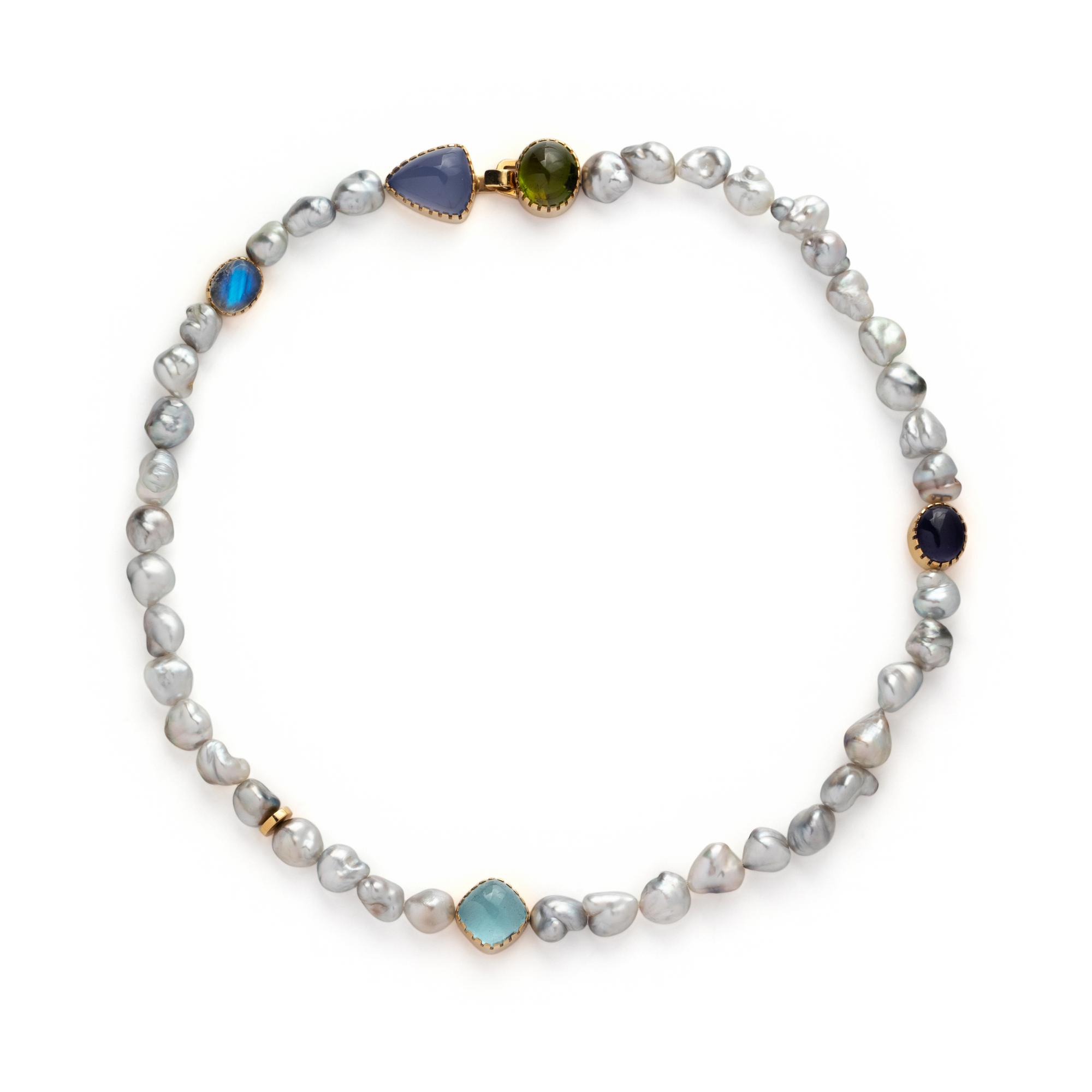 CULTURED BAROQUE PEARL AND MULTIGEM NECKLACE