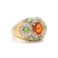 ORANGE GARNET, PERIDOT AND DIAMOND RING