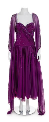 Two Draped and Beaded Chiffon Dresses, 1980-90s