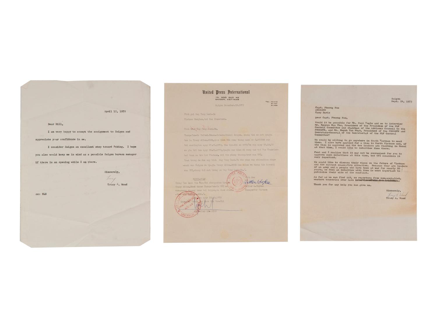 [VIETNAM WAR] - [WOMEN]. Vietnam War-era papers of Pulitzer Prize-winning combat journalist Tracy A. Wood (1943-2020), including documents related to the 1973 release of American POWs in Hanoi.
