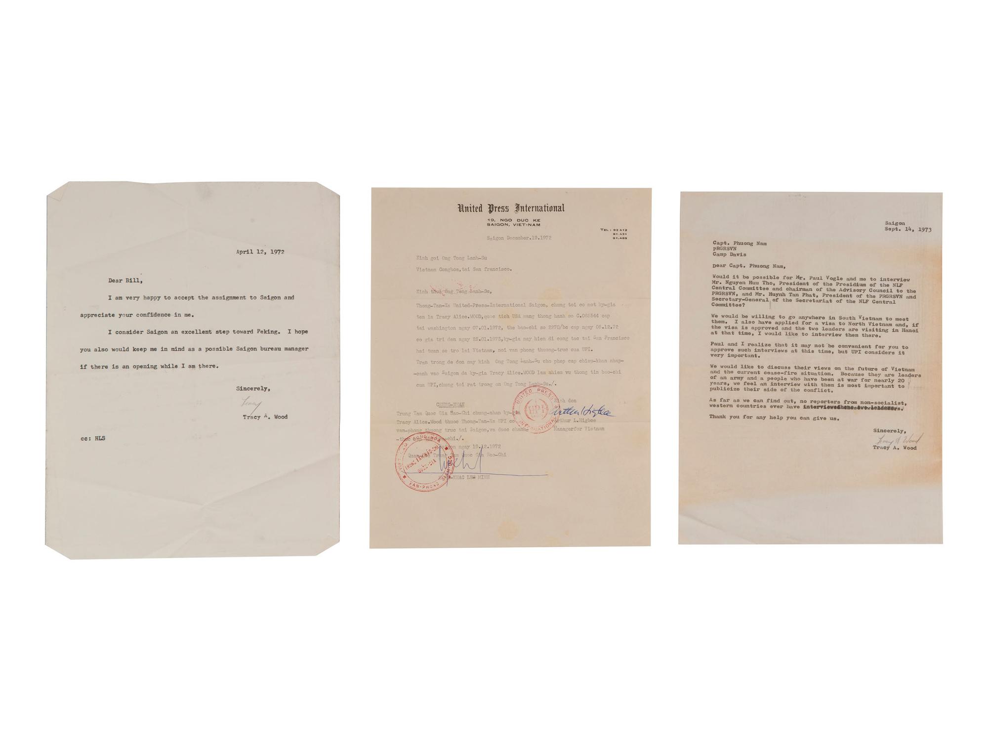 [VIETNAM WAR] - [WOMEN]. Vietnam War-era papers of Pulitzer Prize-winning combat journalist Tracy A. Wood (1943-2020), including documents related to the 1973 release of American POWs in Hanoi.