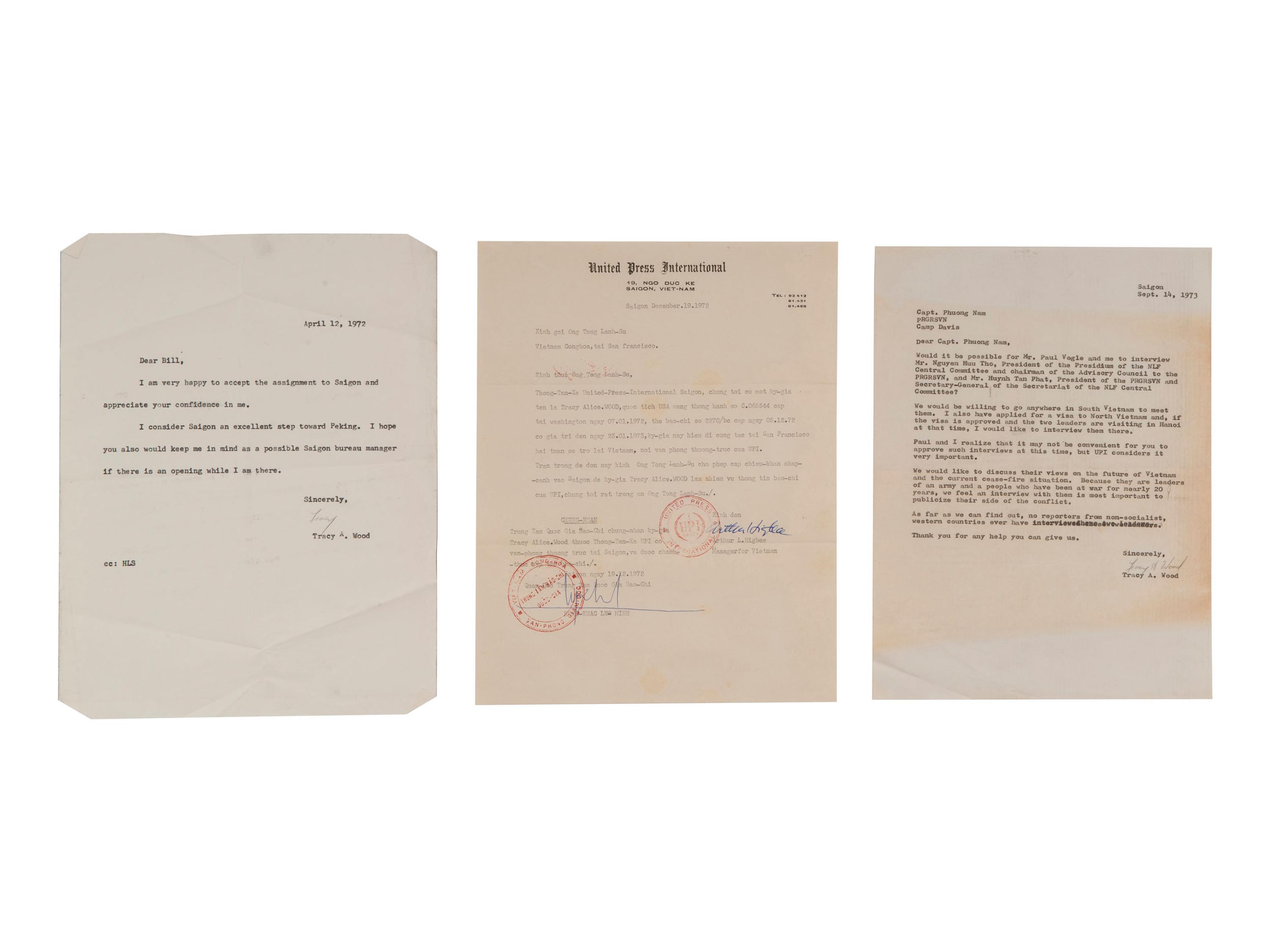 [VIETNAM WAR] - [WOMEN]. Vietnam War-era papers of Pulitzer Prize-winning combat journalist Tracy A. Wood (1943-2020), including documents related to the 1973 release of American POWs in Hanoi.