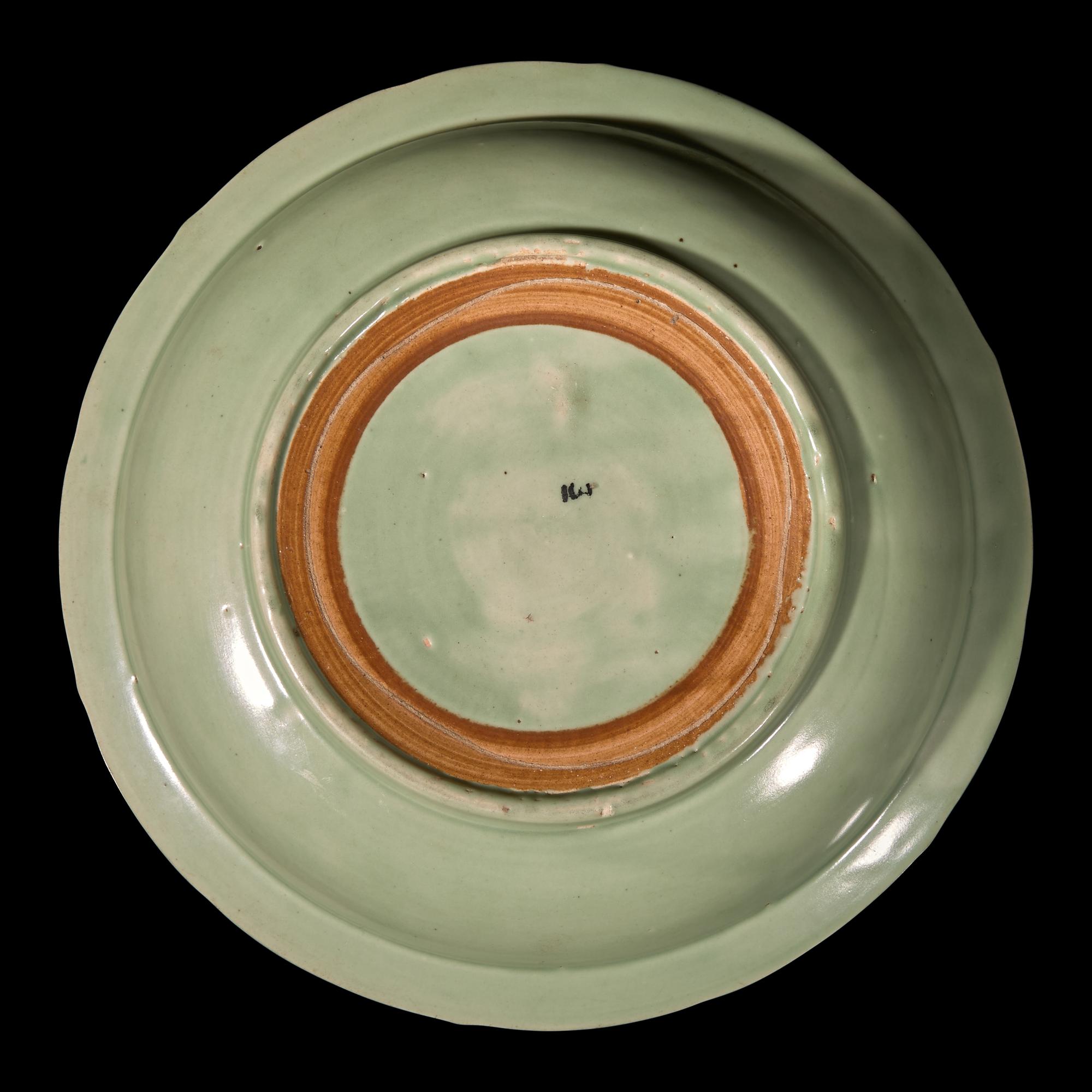 A Large Chinese Longquan Celadon Glazed Porcelain 'Lotus' Charger 龍泉青釉蓮紋花口大盤