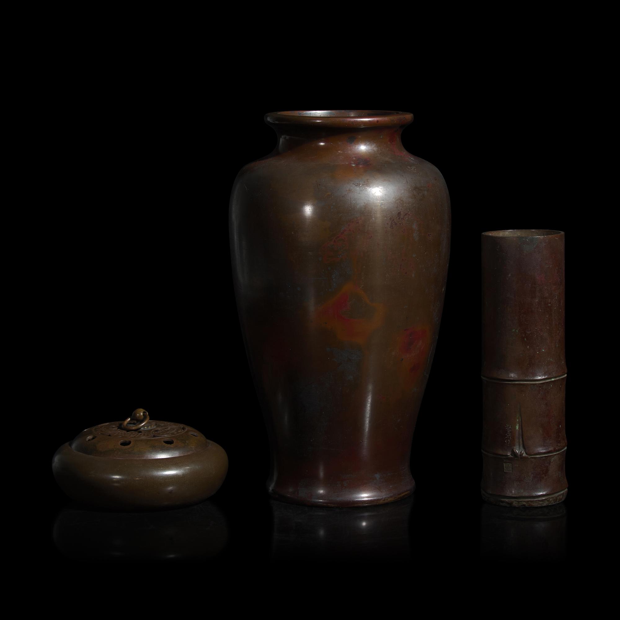 Three Japanese Patinated Bronze Articles