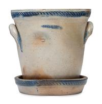A Rare Zoar Cobalt Decorated and Incised Stoneware Flowerpot