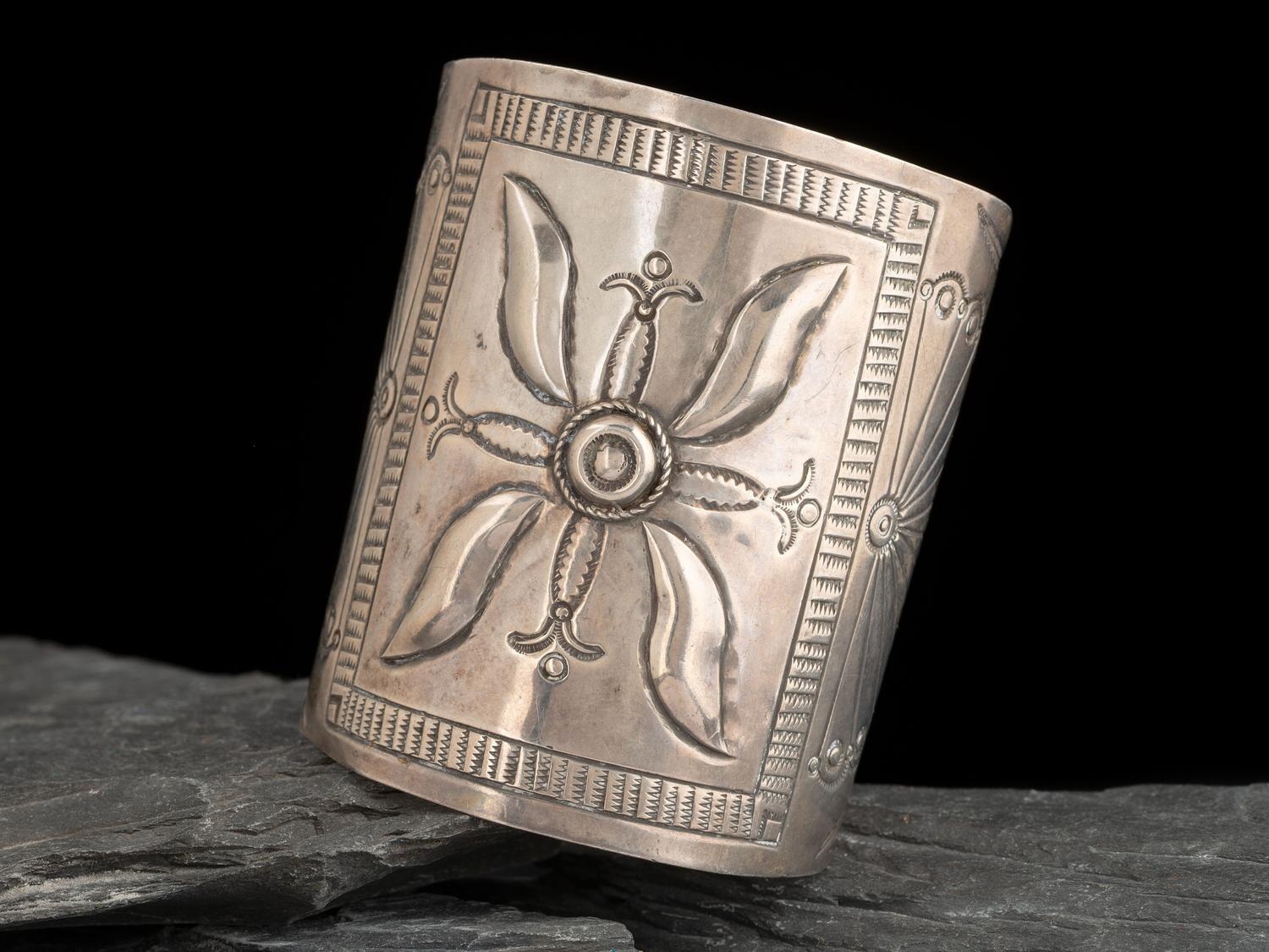 Wide Navajo Silver Cuff Bracelet, with Ketoh Design