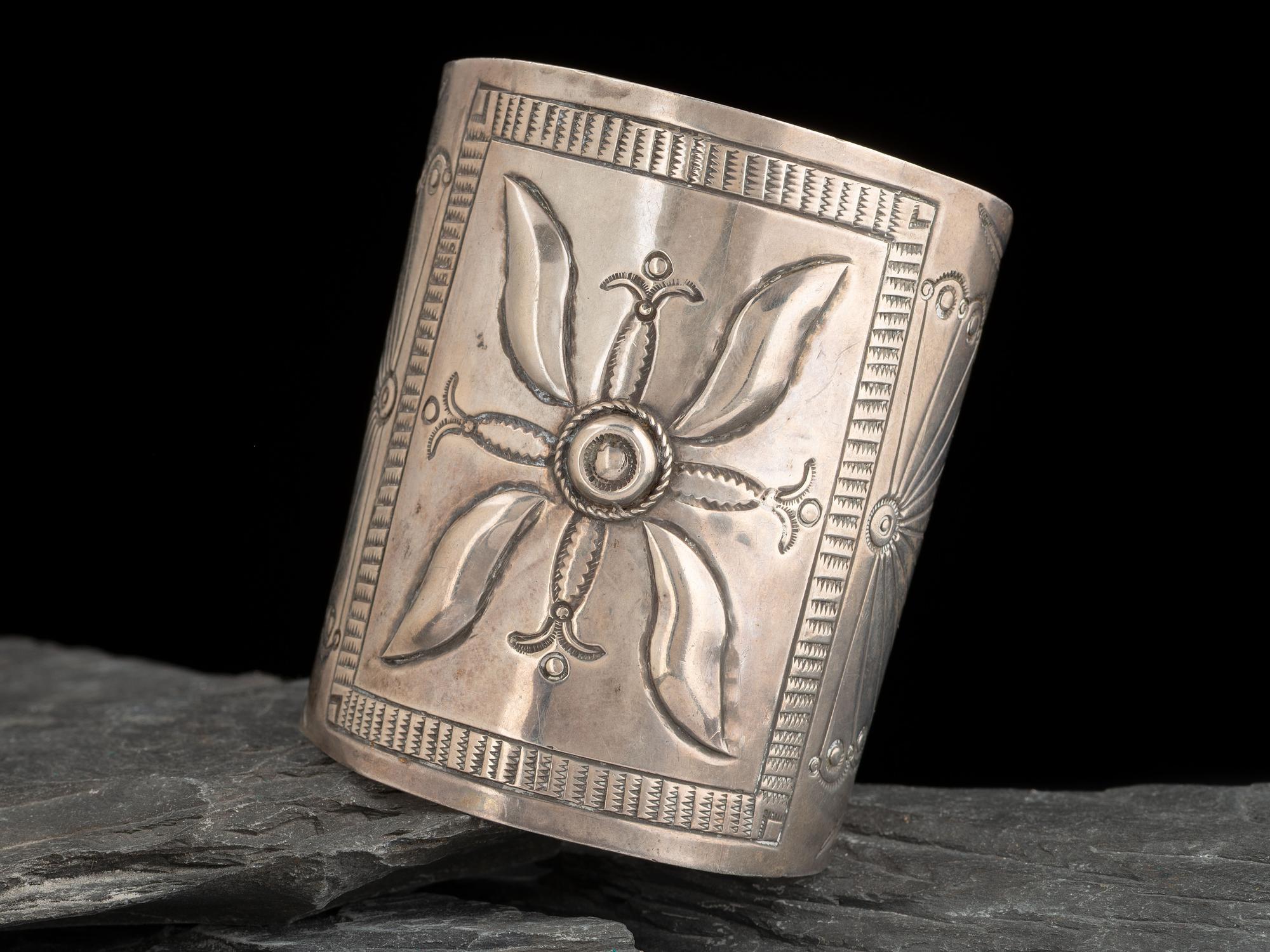 Wide Navajo Silver Cuff Bracelet, with Ketoh Design
