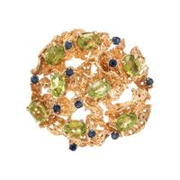 YELLOW GOLD, PERIDOT AND SAPPHIRE BROOCH