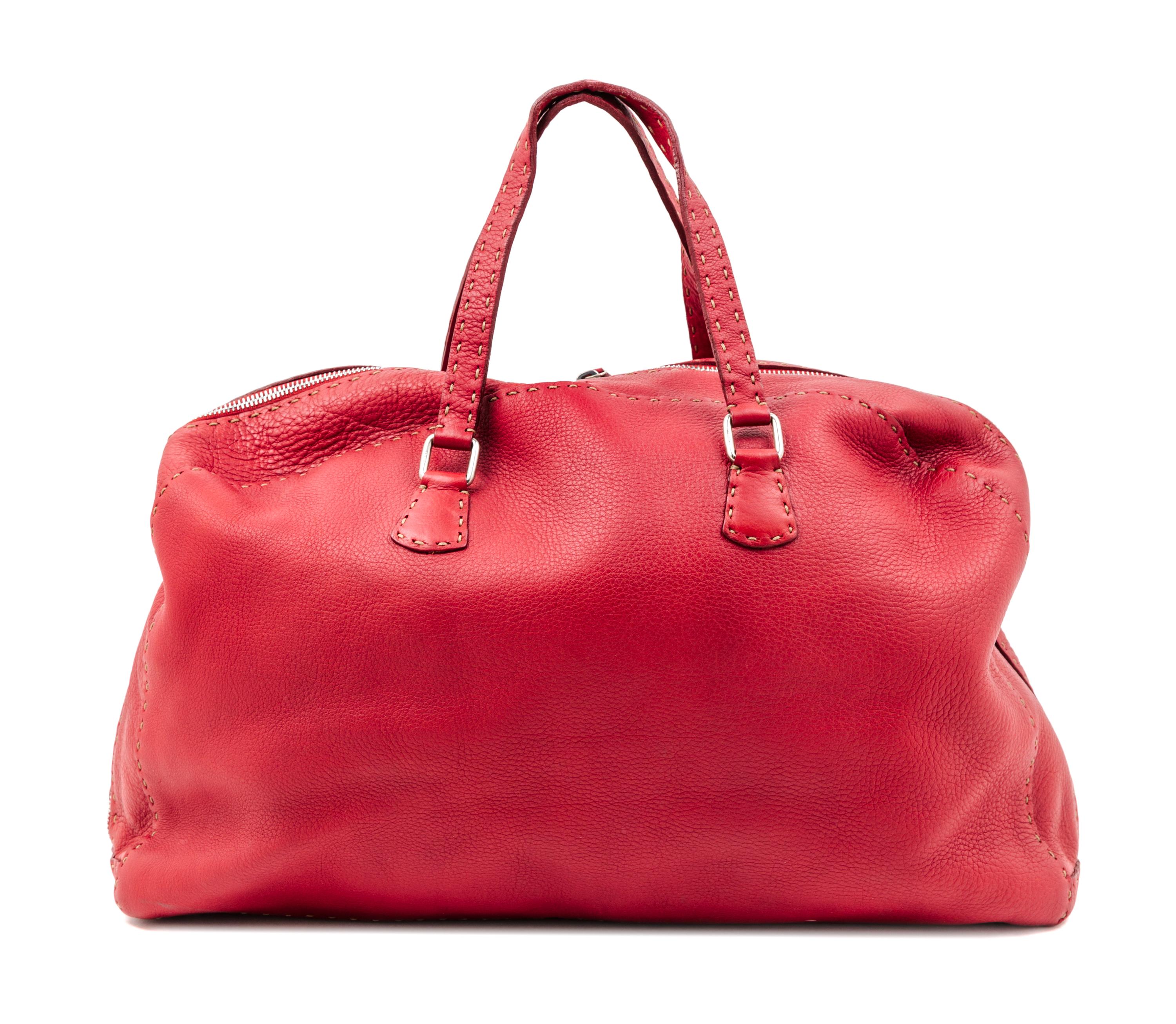 A Fendi Red Leather Selleria Tote Bag, 18" x 12" x 4"; Handle drop: 6".
