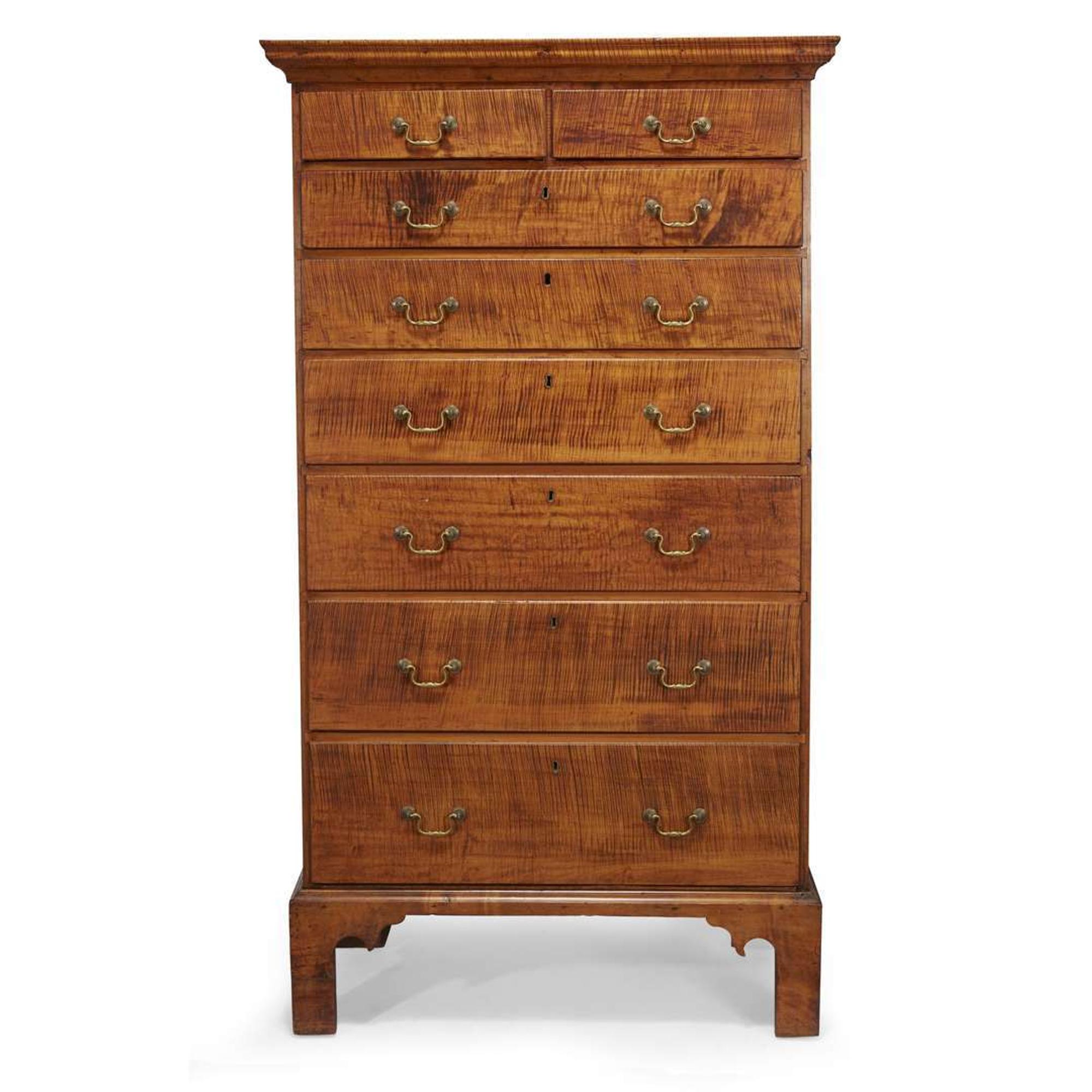 Chippendale figured maple tall chest New England, late 18th century
