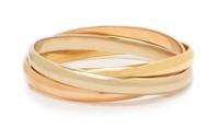 An 18 Karat Tricolor Gold Trinity Bangle Bracelet, Cartier, 57.00 dwts.