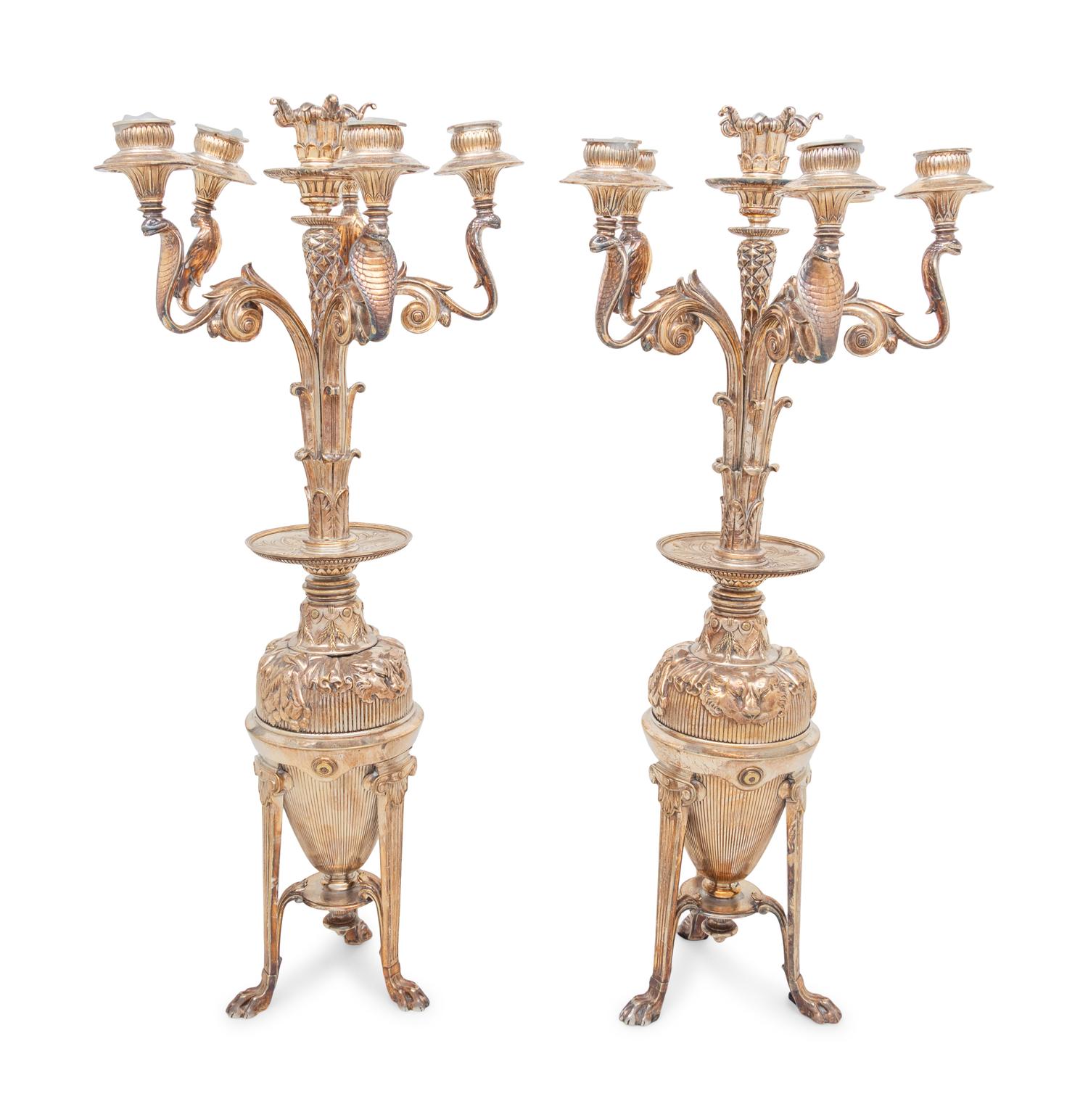 A Pair of Christofle Silver-Plate Six-Light Candelabra