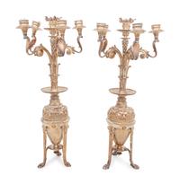 A Pair of Christofle Silver-Plate Six-Light Candelabra