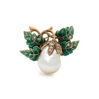 EVELYN CLOTHIER, CULTURED BAROQUE PEARL, DIAMOND AND ENAMEL BROOCH