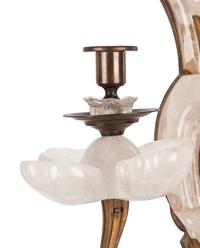 A Pair of French Rock Crystal and Gilt Bronze Two-Light Sconces