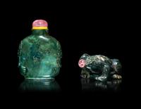 Two Chinese Moss Agate Snuff Bottles