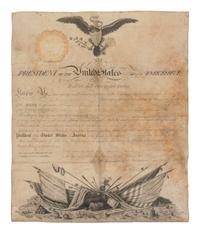 JEFFERSON, Thomas (1743-1826). Partly engraved document signed as President ("Tho. Jefferson") and countersigned by Henry Dearborn ("H. Dearborn"), Washington, D.C., 27 March 1804.