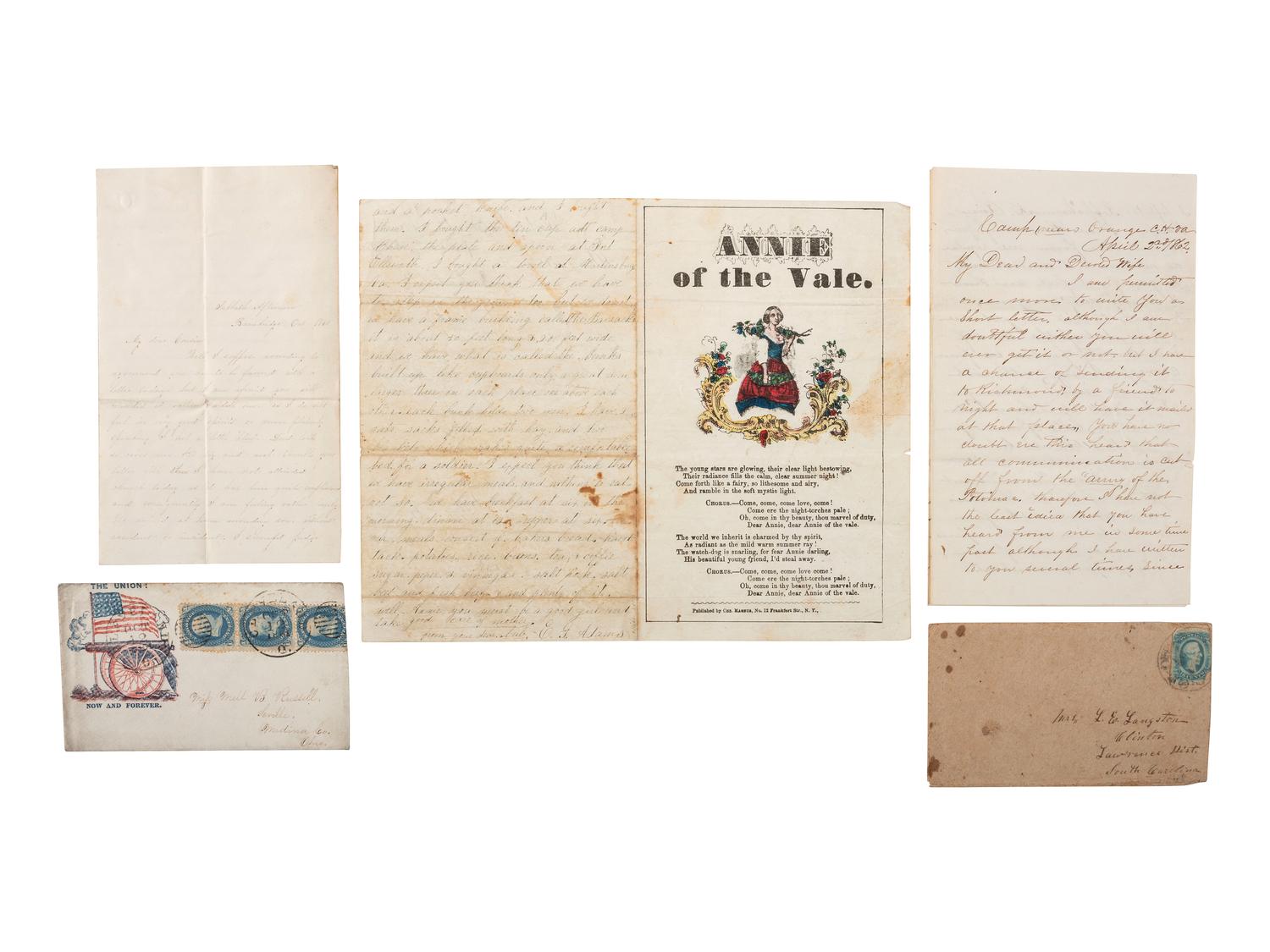 [CIVIL WAR]. A group of 13 letters, 1860-1865, with a wide variety of content related to the war and camp life, including discussion of whiskey, hard tack, officers, and camp life.