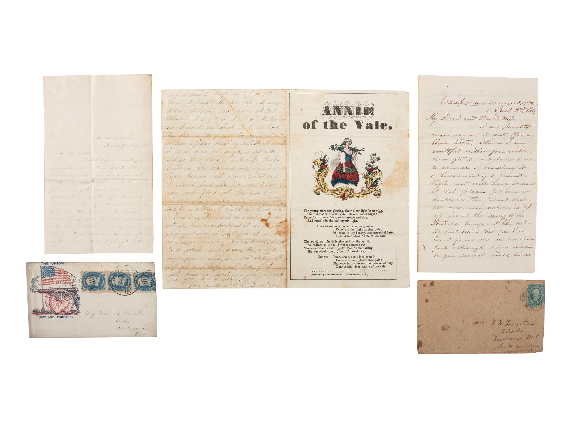 [CIVIL WAR]. A group of 13 letters, 1860-1865, with a wide variety of content related to the war and camp life, including discussion of whiskey, hard tack, officers, and camp life.