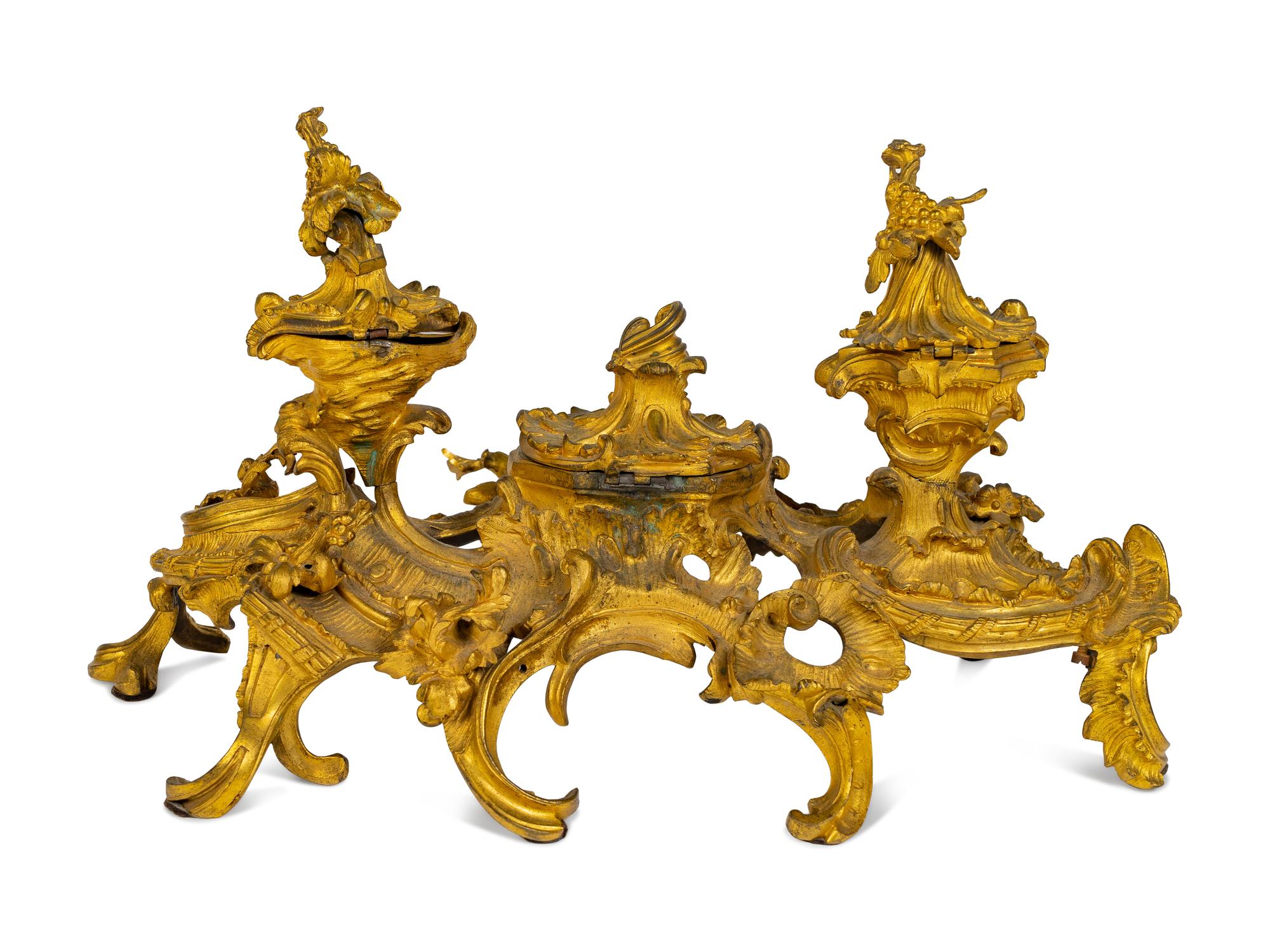 A Louis XV Style Gilt Bronze Inkwell