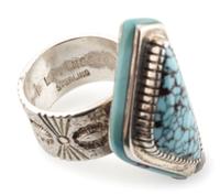 Sterling Silver and #8 Turquoise Ring, with Mosaic Inlay Bezel