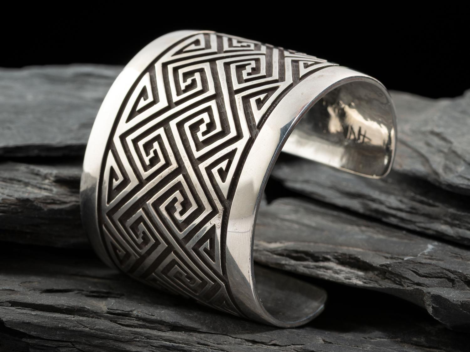 Sterling Silver Cuff Bracelet, with Repeating Greek Key Pattern