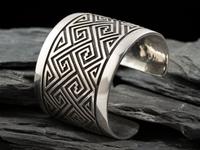 Sterling Silver Cuff Bracelet, with Repeating Greek Key Pattern