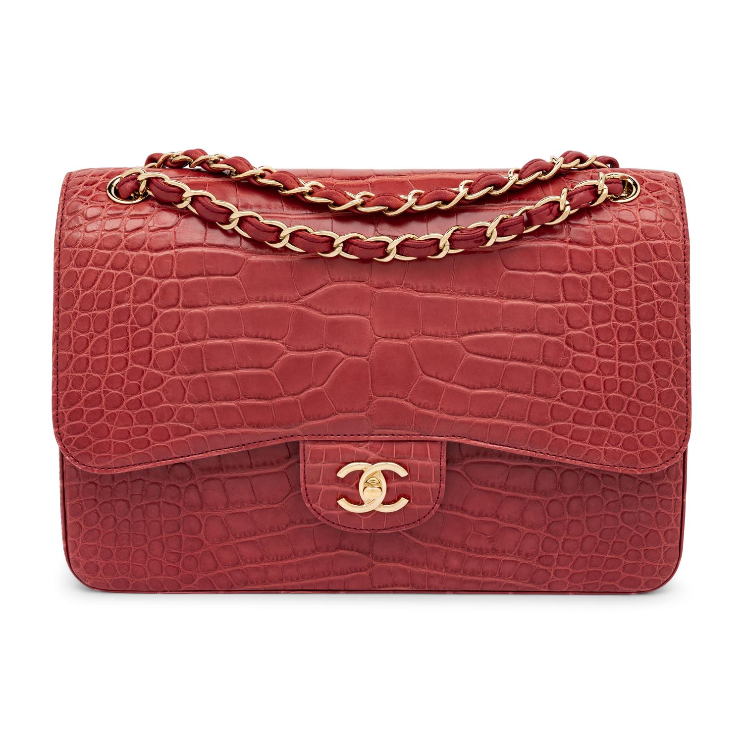 Chanel, Jumbo Classic Double Flap Bag in Burgundy Alligator