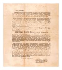 [WAR OF 1812]. Political broadside promoting the candidacy of anti-war Federalist Thomas Rice for a seat in the Fourteenth US Congress. [1814].