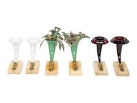 Three Pairs of Continental Gilt Metal Mounted Glass Rhyton Vases