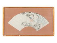 Two Chinese Folding Fan Leaves, 19th Century 清晚期 扇面兩幅